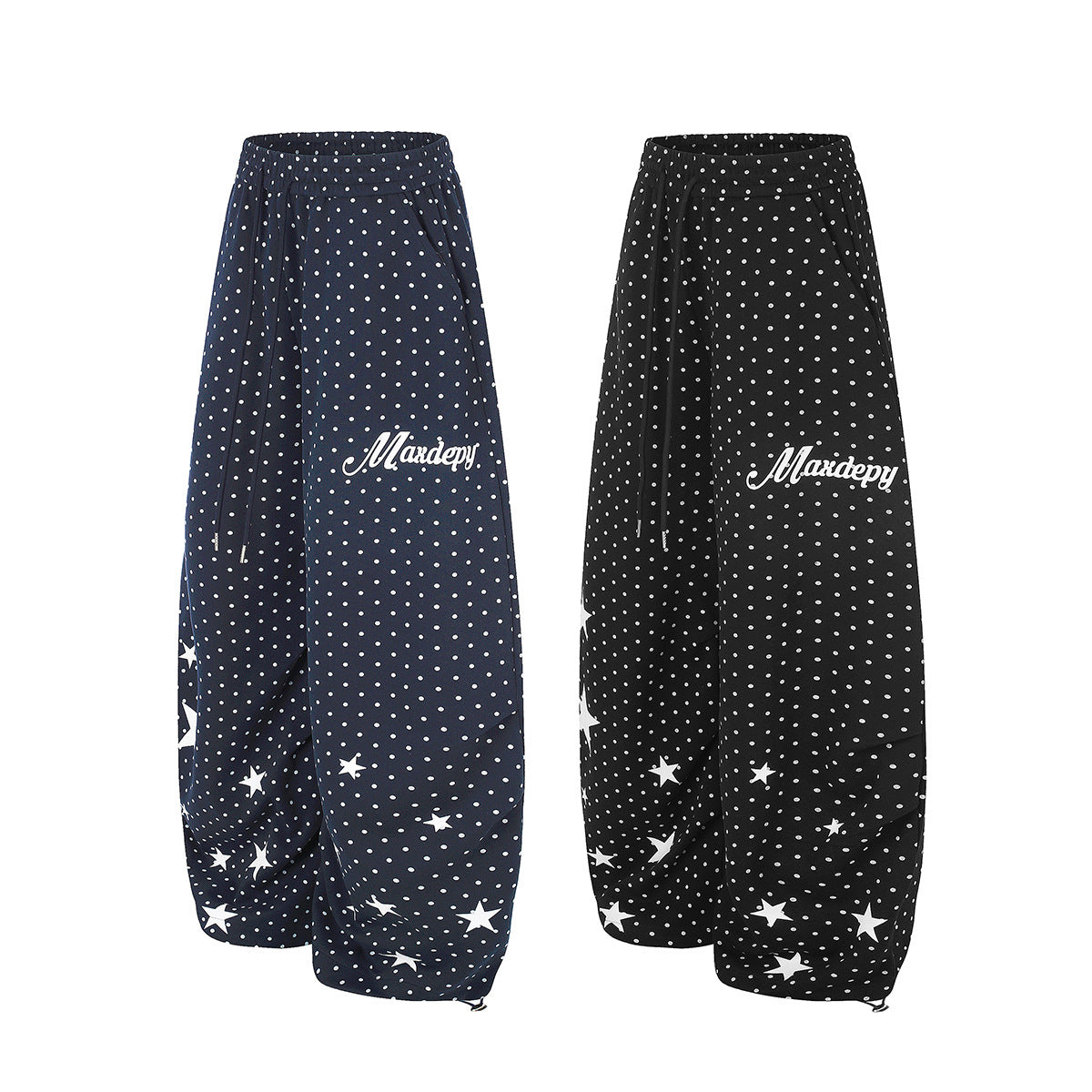 Pantalon de survêtement à jambes larges, imprimé pois et étoiles, taille à cordon
