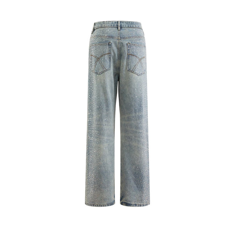 Men's Straight Leg Jeans with All-Over Rhinestone Embellishment – Wide Leg