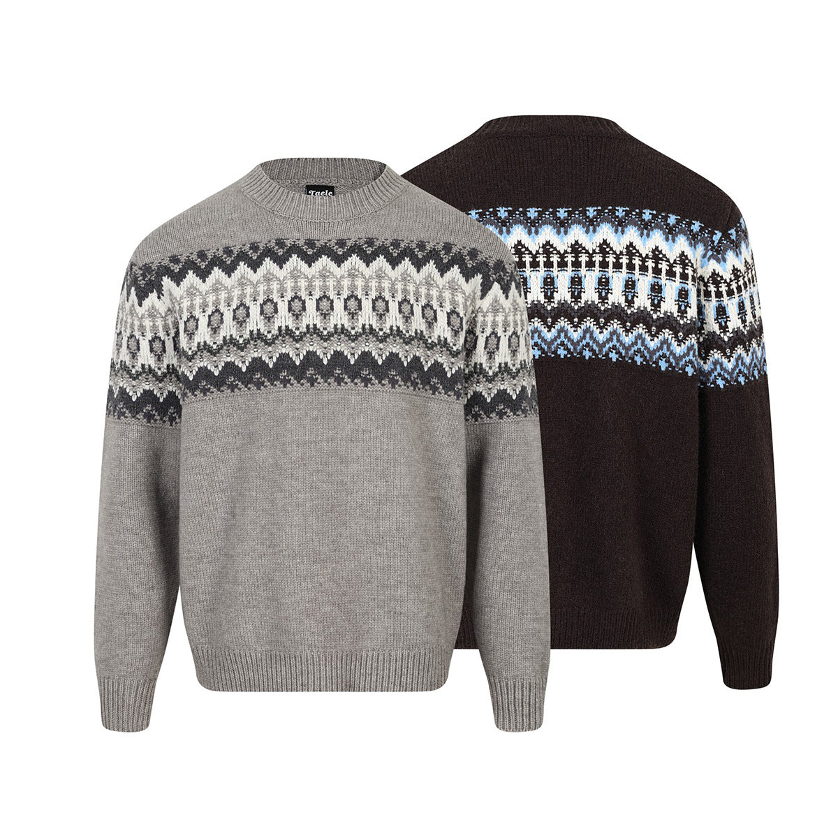 Fair Isle Jacquard Knitted Crew Neck Sweater – Vintage American Style