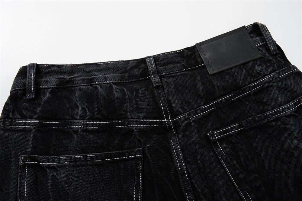 Crinkle-Washed Black Denim Shorts – Wide Leg Streetwear Fit