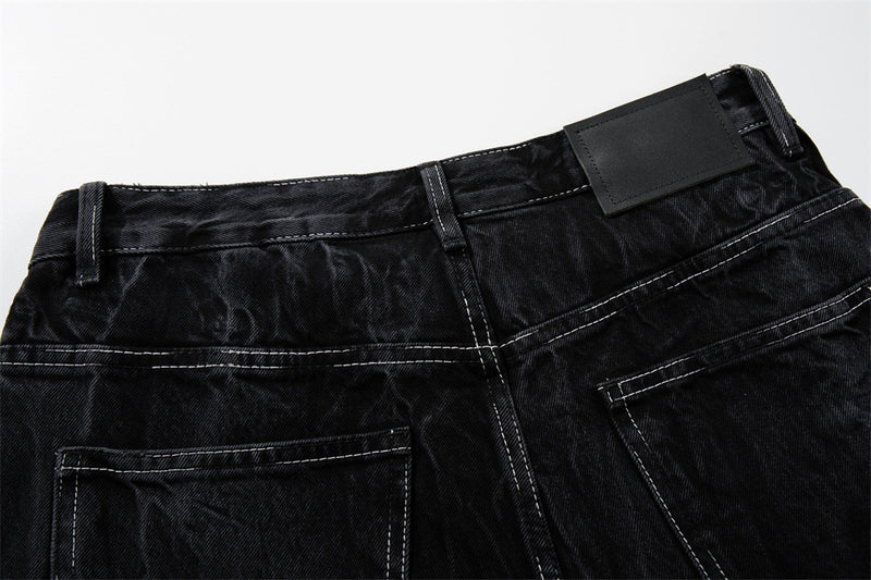 Crinkle-Washed Black Denim Shorts – Wide Leg Streetwear Fit