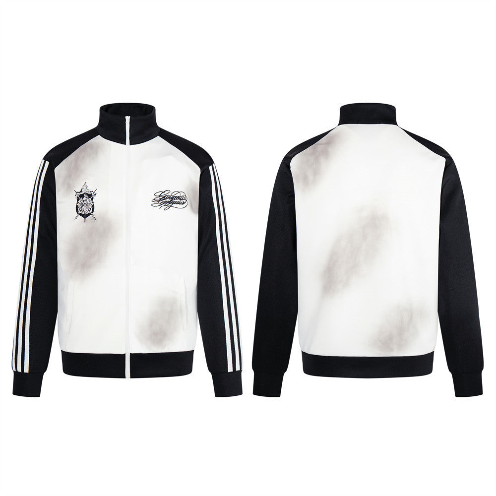 Herren-Trainingsjacke mit drei Streifen, Raglanärmeln und Stehkragen – Smoke-Dyed Zip-up