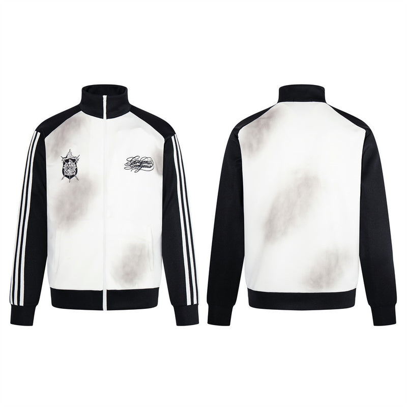 Herren-Trainingsjacke mit drei Streifen, Raglanärmeln und Stehkragen – Smoke-Dyed Zip-up
