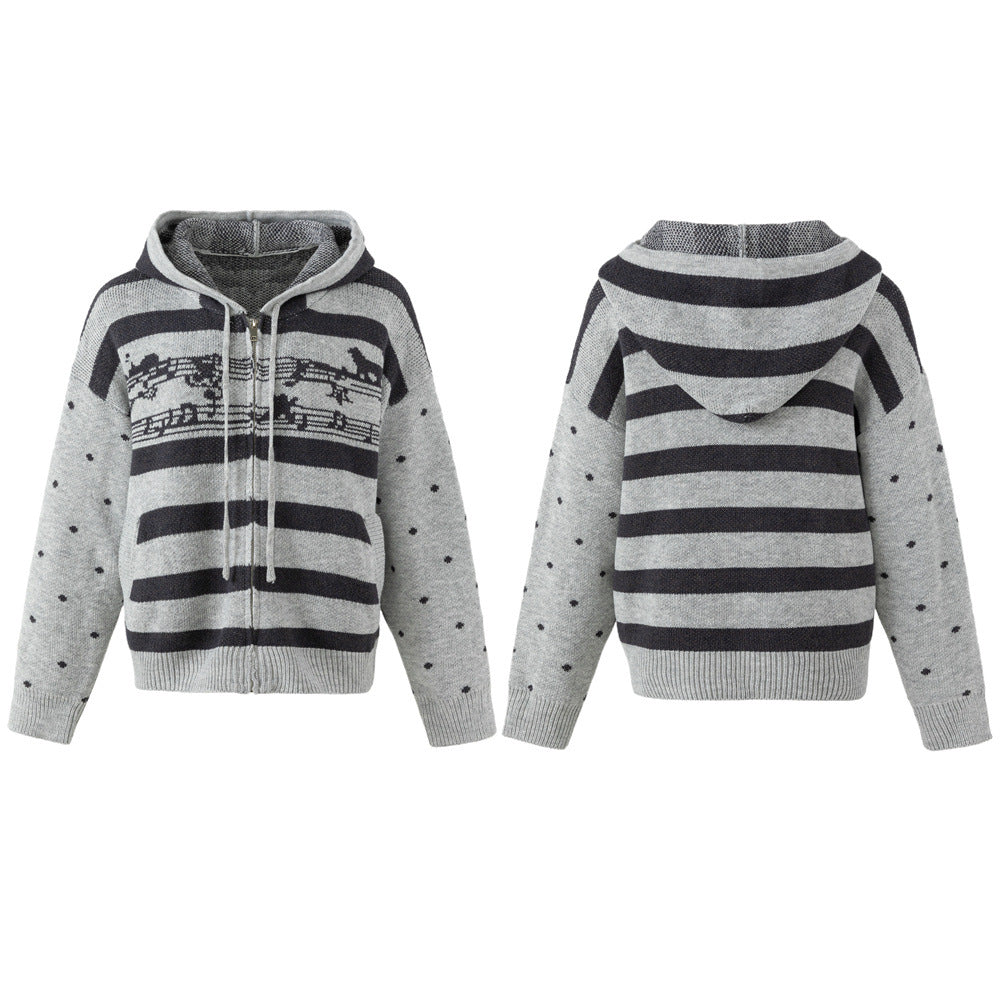 Striped Knit Zip-Up Hoodie – Men's Oversized Color-Block Cardigan Sweater
