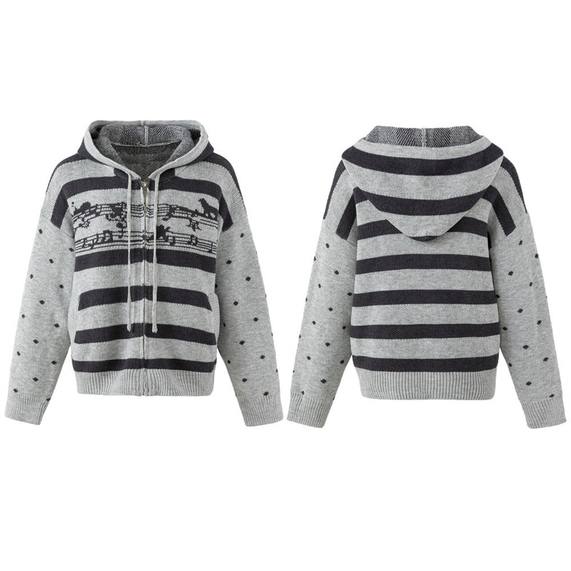 Striped Knit Zip-Up Hoodie – Men's Oversized Color-Block Cardigan Sweater