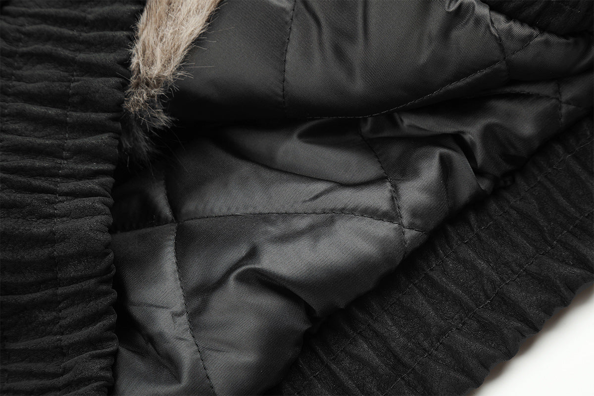 Military Button Bomber Jacket with Faux Fur Hood