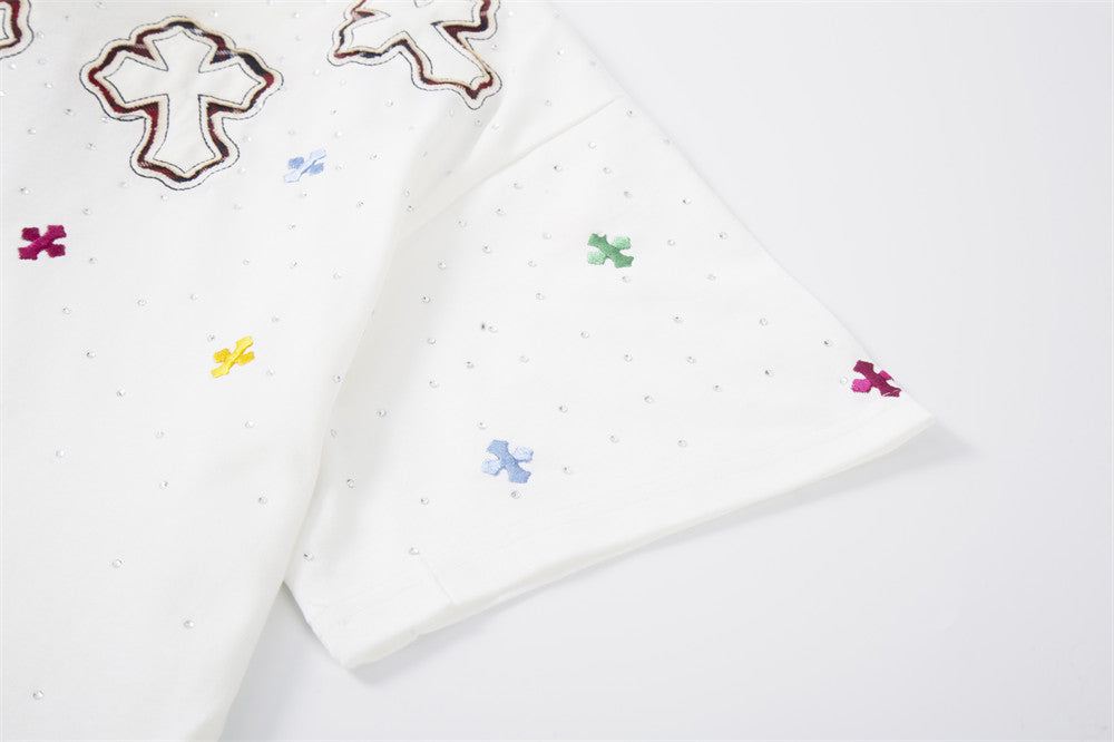 Cross Rhinestone Embroidery Oversized T-Shirt | Streetwear Graphic Tee
