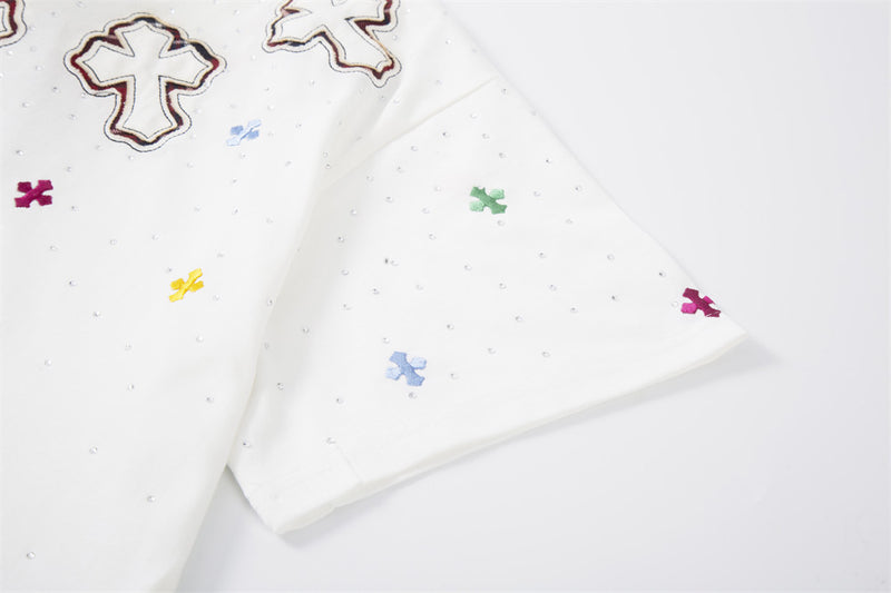 Cross Rhinestone Embroidery Oversized T-Shirt | Streetwear Graphic Tee