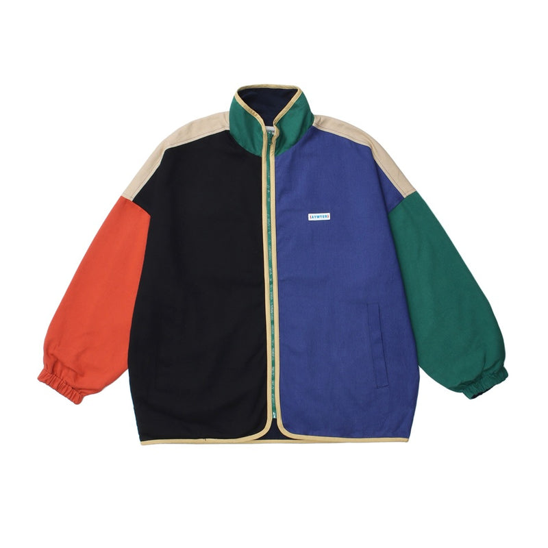 Colorblock Reversible Zip-Up Jacket — Stand Collar, Oversized Fit