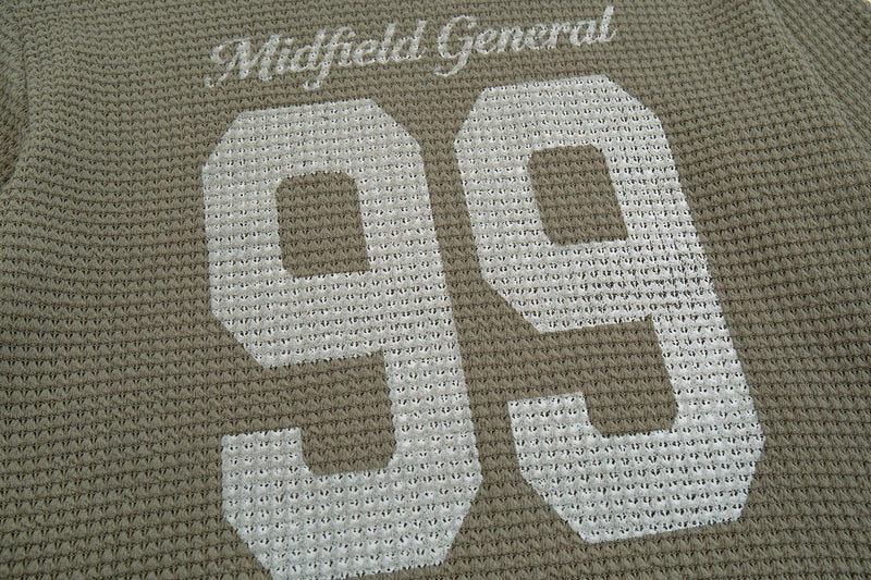 Midfield General 99 ワッフルニット長袖シャツ｜バーシティグラフィックトップス