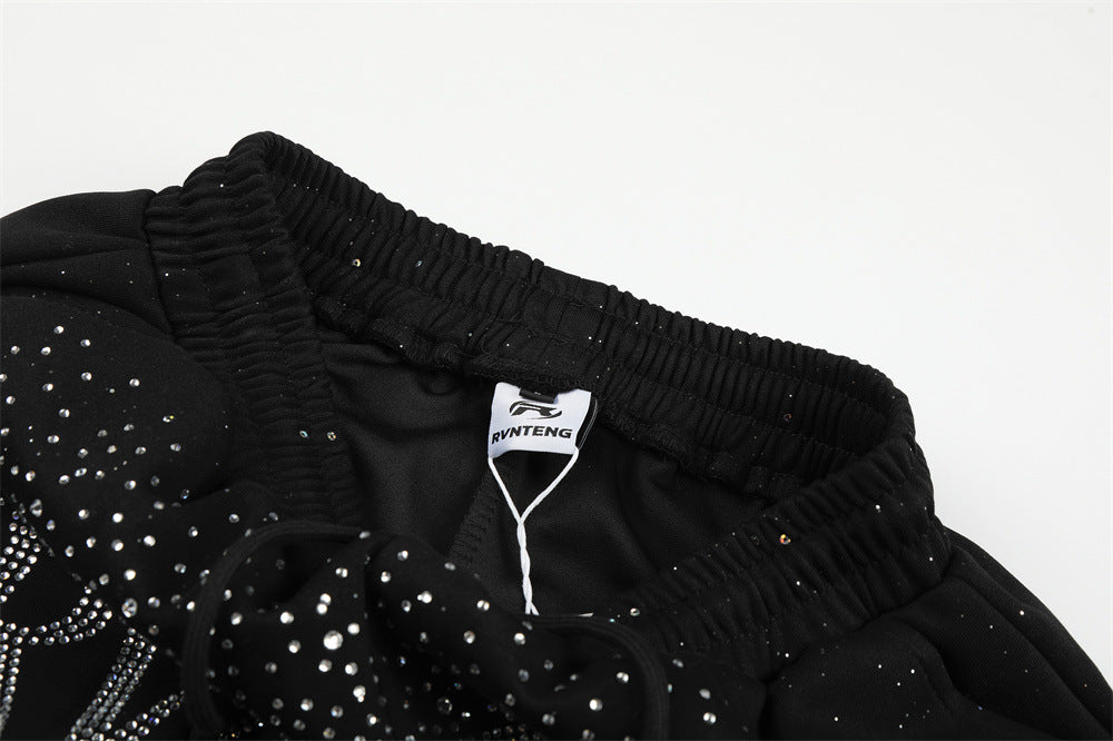 Men's Wide-Leg Sweatpants with Rhinestone Letter Print & All-Over Starry Sparkle