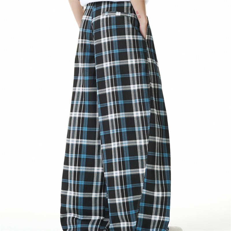 Plaid Wide-Leg Trousers – Double-Pleat Baggy Fit