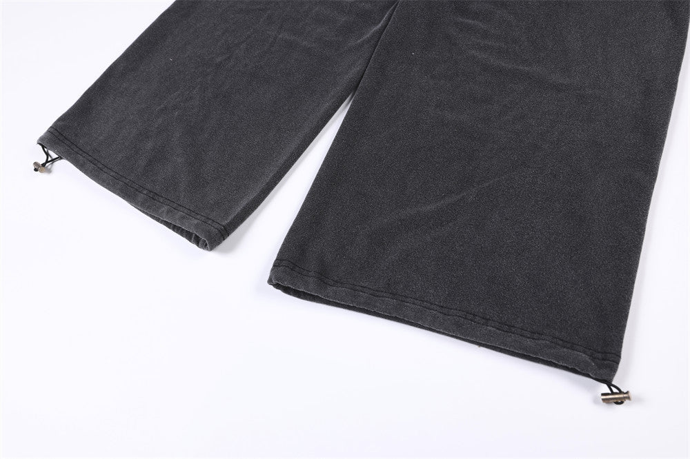Pantalon de survêtement à jambes larges avec appliqué de lettres gothiques – Streetwear vintage délavé à l’acide