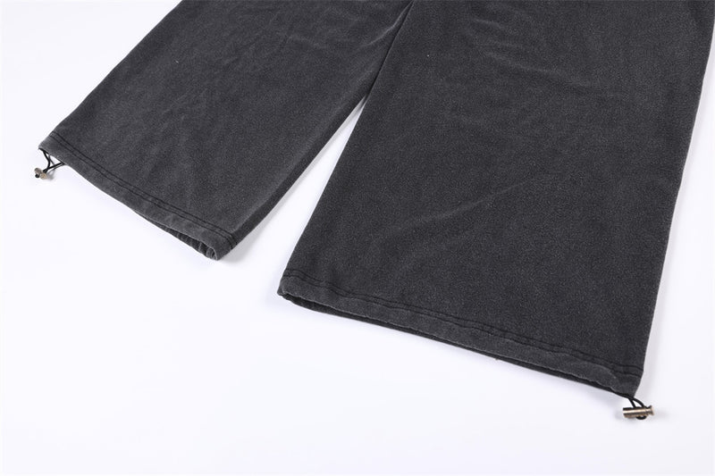Pantalon de survêtement à jambes larges avec appliqué de lettres gothiques – Streetwear vintage délavé à l’acide