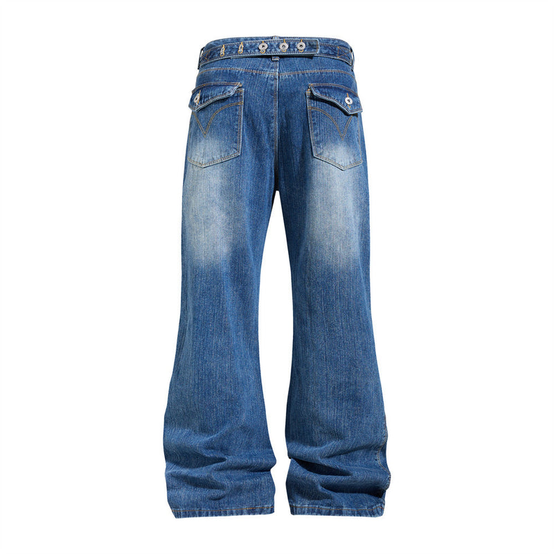Men's Washed Distressed Flare Jeans – Wide Leg Relaxed Fit Denim