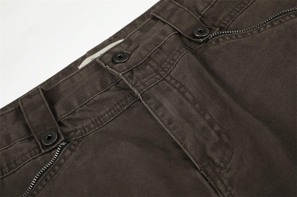 Wide-Leg Zip Pocket Pants – Vintage Washed Flare Trousers