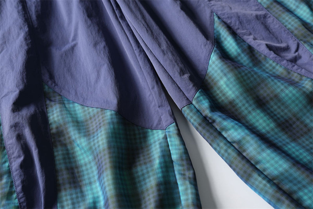 Men's Plaid Patchwork Baggy Pants – Windproof Water-Resistant Drawstring Ankle