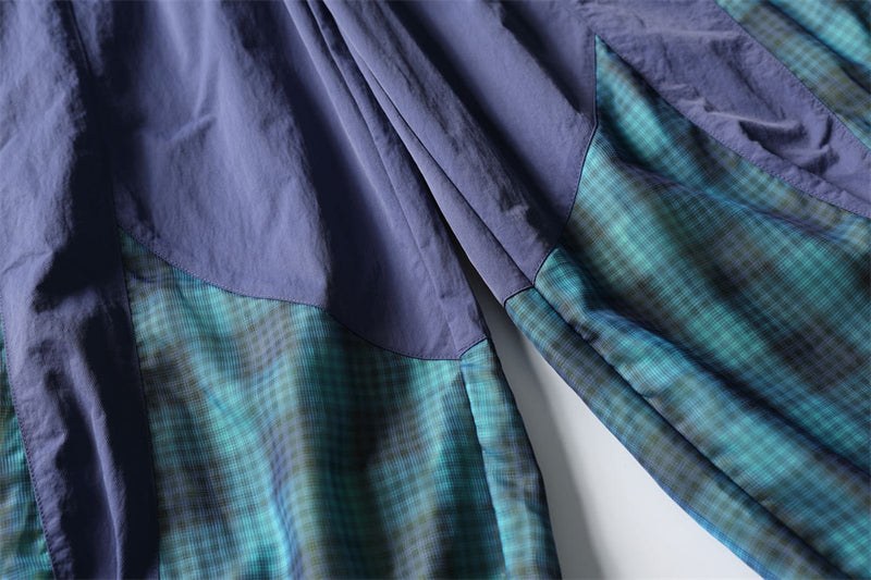 Men's Plaid Patchwork Baggy Pants – Windproof Water-Resistant Drawstring Ankle