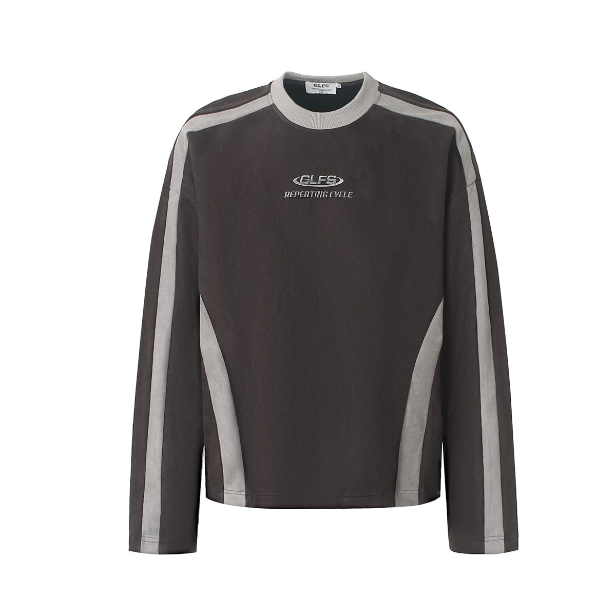 GLFS Colorblock-Langarmshirt mit wiederkehrendem Zyklusmotiv – Streetwear mit Kontrasteinsätzen