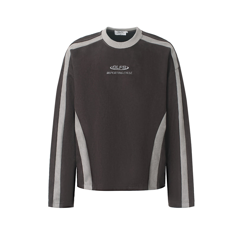 GLFS Colorblock-Langarmshirt mit wiederkehrendem Zyklusmotiv – Streetwear mit Kontrasteinsätzen