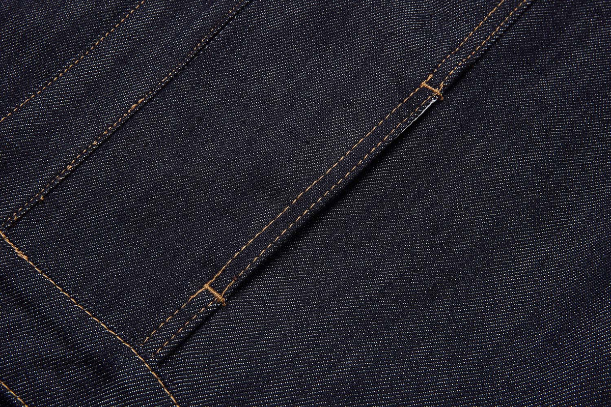 Dark Indigo Denim Moto Jacket – Stand Collar, Cropped Fit, Snap Buttons