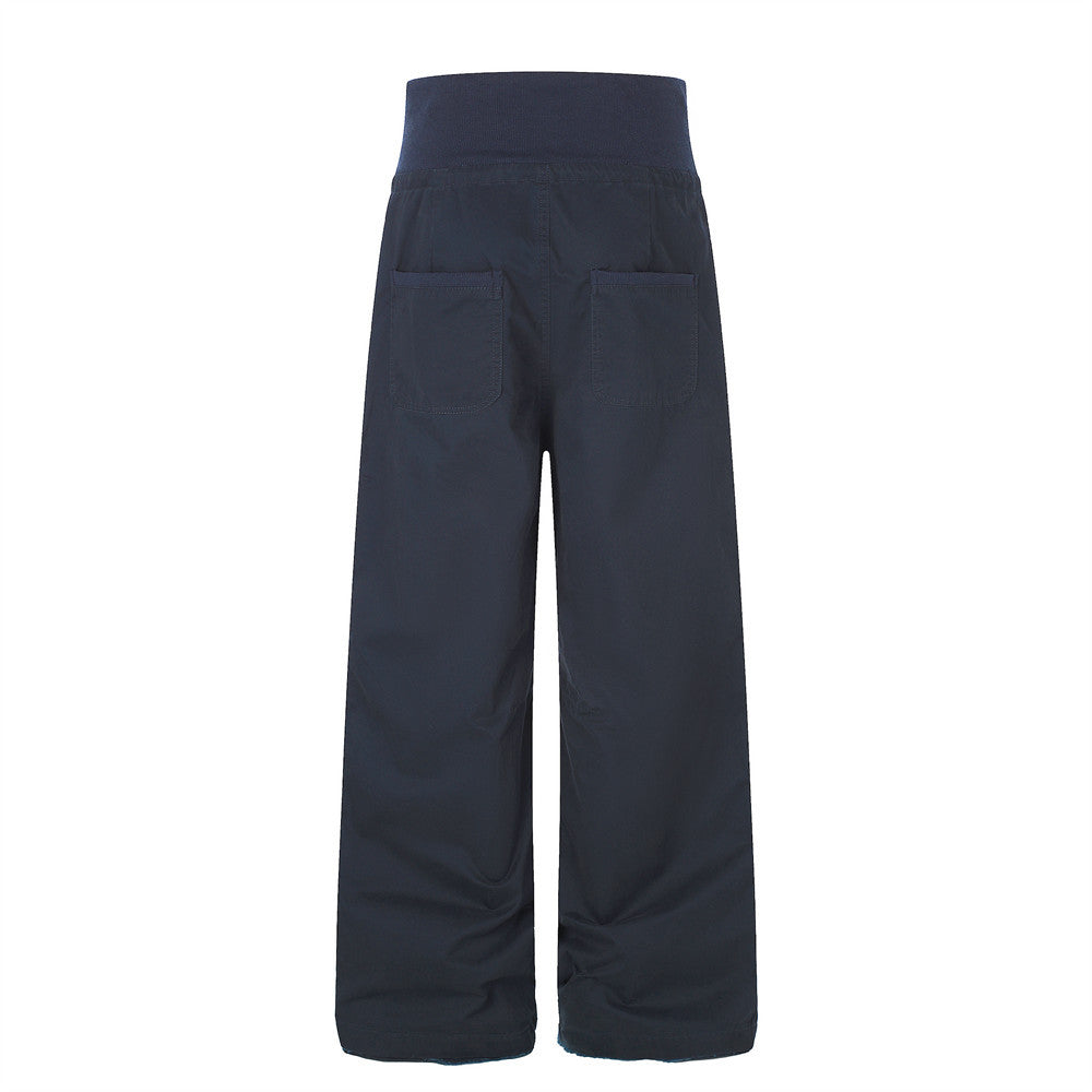 Pantalon palazzo à jambes larges – Taille haute, braguette à boutons, ceinture côtelée et ourlet brut