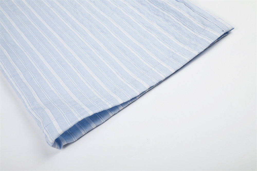 Striped Wide-Leg Pants with Elastic Drawstring Waist and Pleated Detail