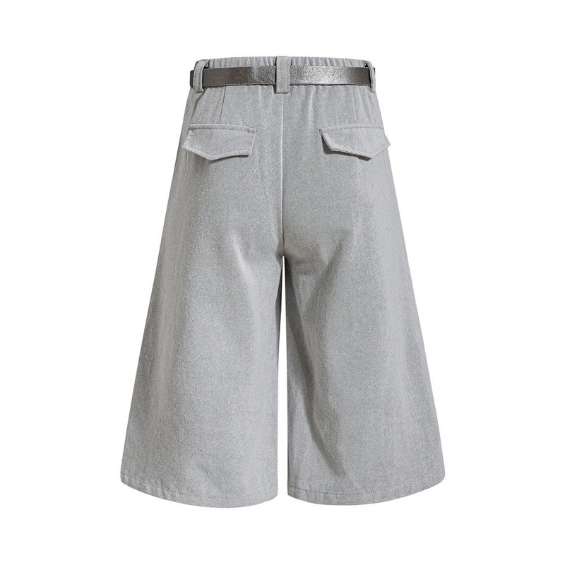 Wide-Leg Pleated Cropped Shorts with Belt – Men's Relaxed Fit