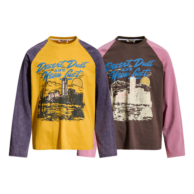 Men's Long Sleeve Tee Desert Dust & Neon Lust Raglan Graphic Shirt