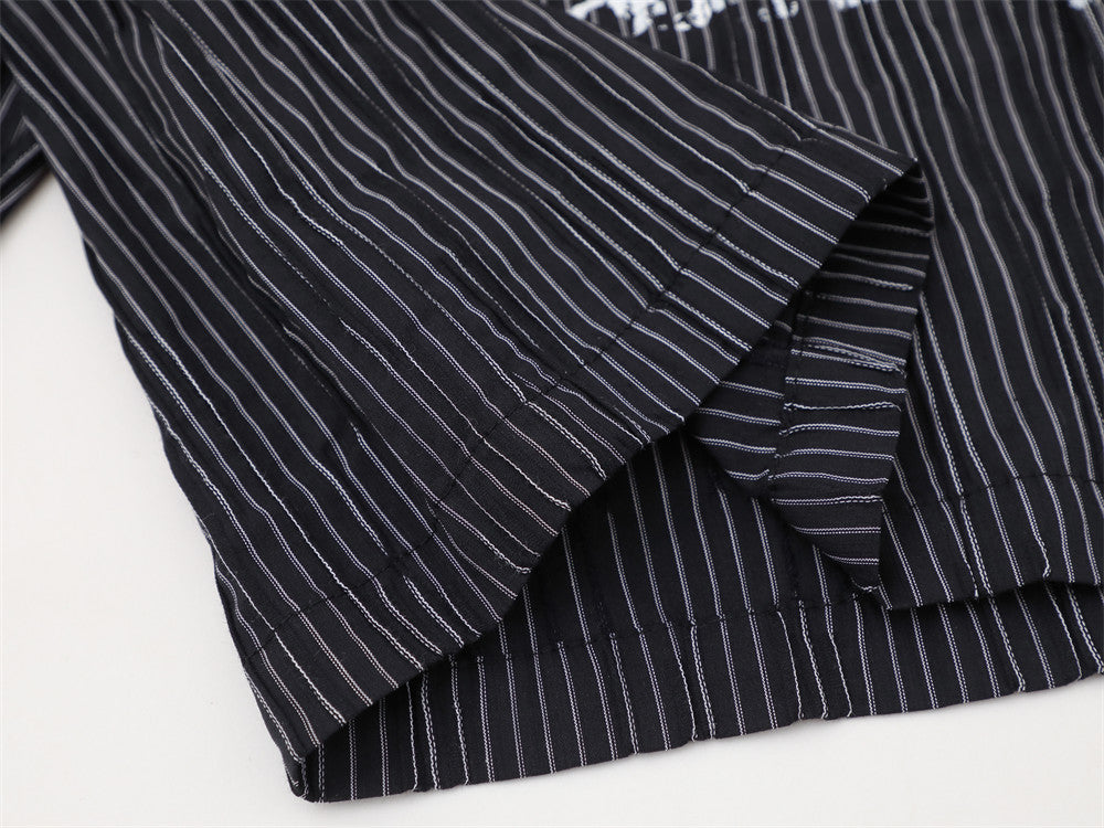 Men's Long Sleeve Striped Shirt with Distressed Letter Print