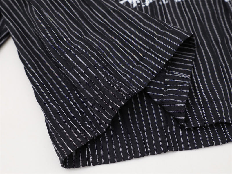 Men's Long Sleeve Striped Shirt with Distressed Letter Print