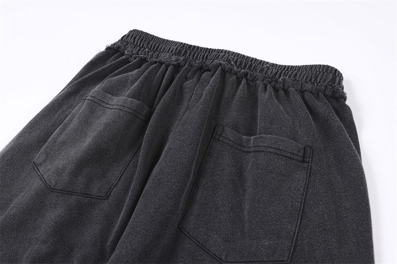 Pantalon de survêtement à jambes larges avec appliqué de lettres gothiques – Streetwear vintage délavé à l’acide