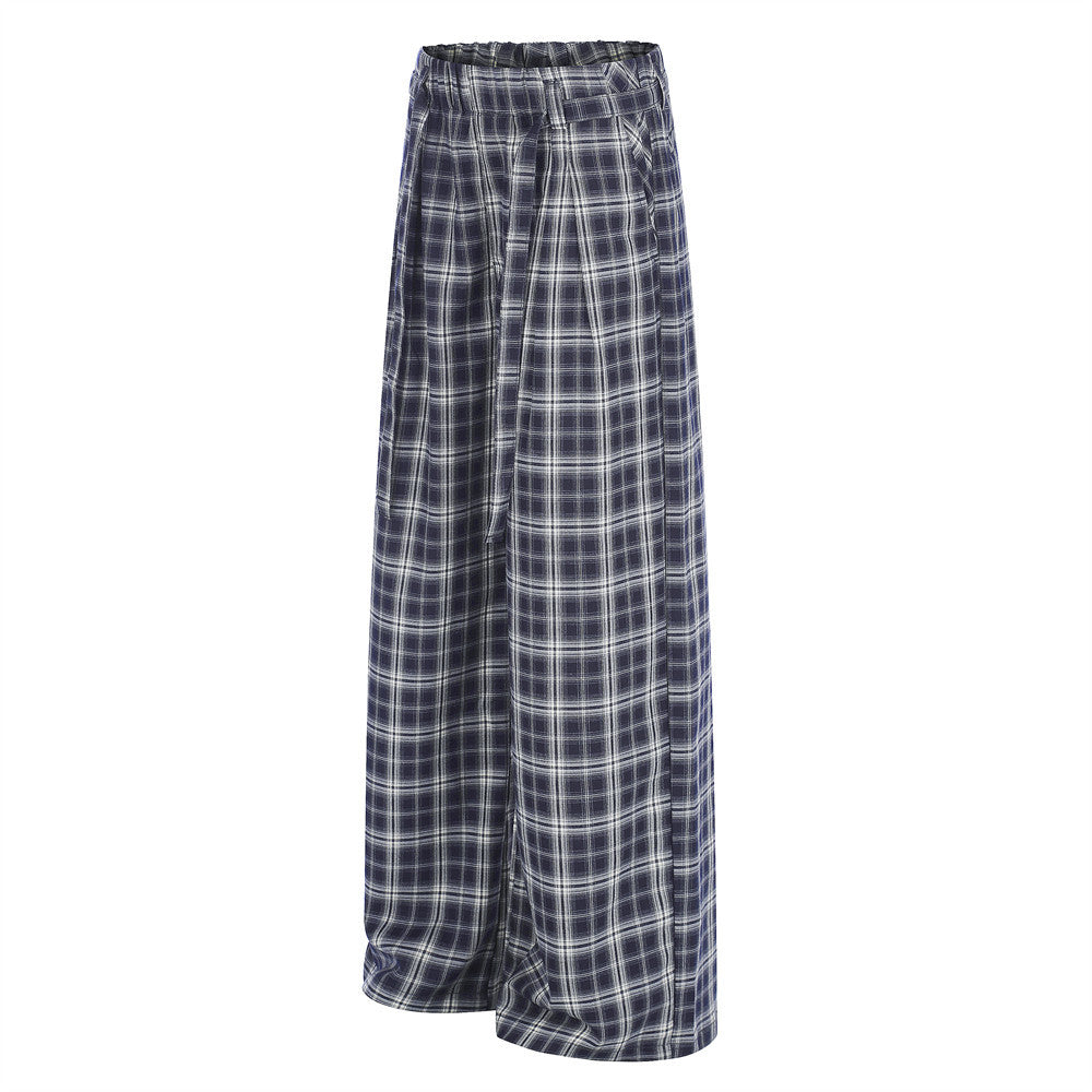 Men's Plaid Wide-Leg Trousers – Loose Fit Straight-Cut Pants