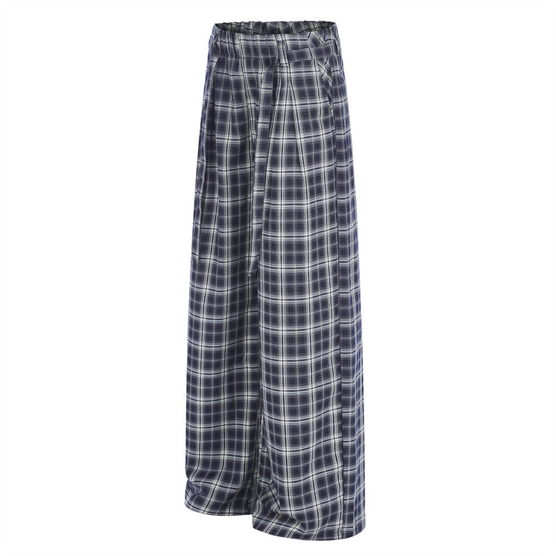 Men's Plaid Wide-Leg Trousers – Loose Fit Straight-Cut Pants