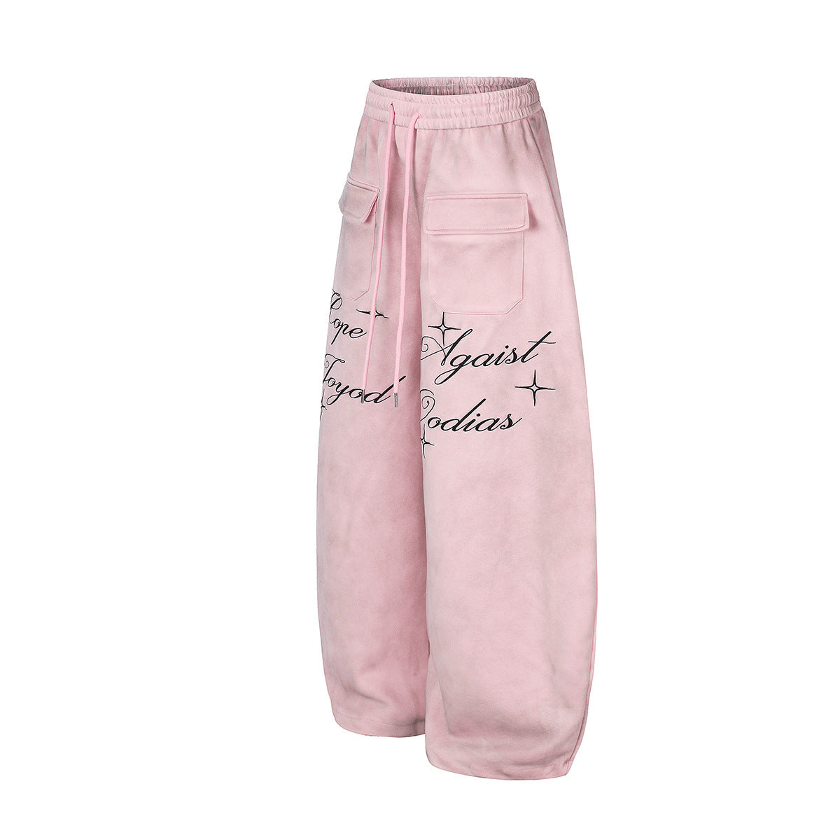 Pantalones de Chándal de Pierna Ancha con Estampado de Texto y Bolsillos Cargo