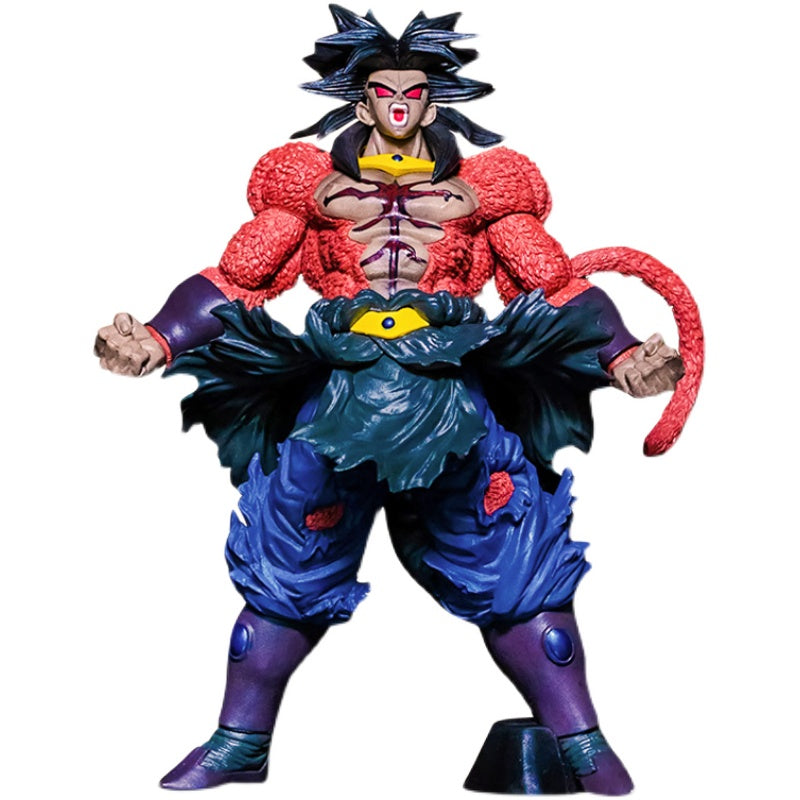 The Super Saiyan Broly Collectible Figure by Seakoff features an anime character with spiky black hair, red fur on the upper body, purple pants, and a red tail. The 33cm Dragon Ball Z premium action figure showcases a muscular build and fierce expression with clenched fists.