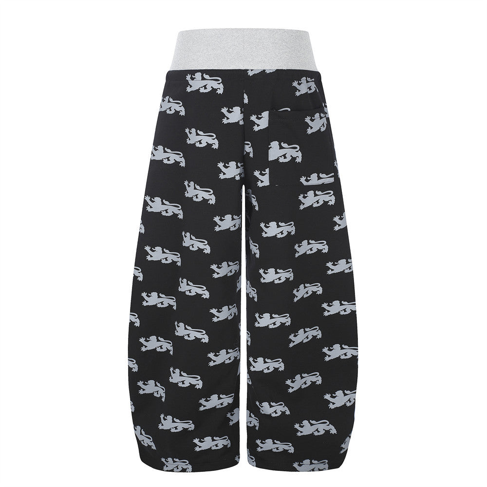 Pantalon de survêtement large imprimé lions, avec bande contrastante taille haute