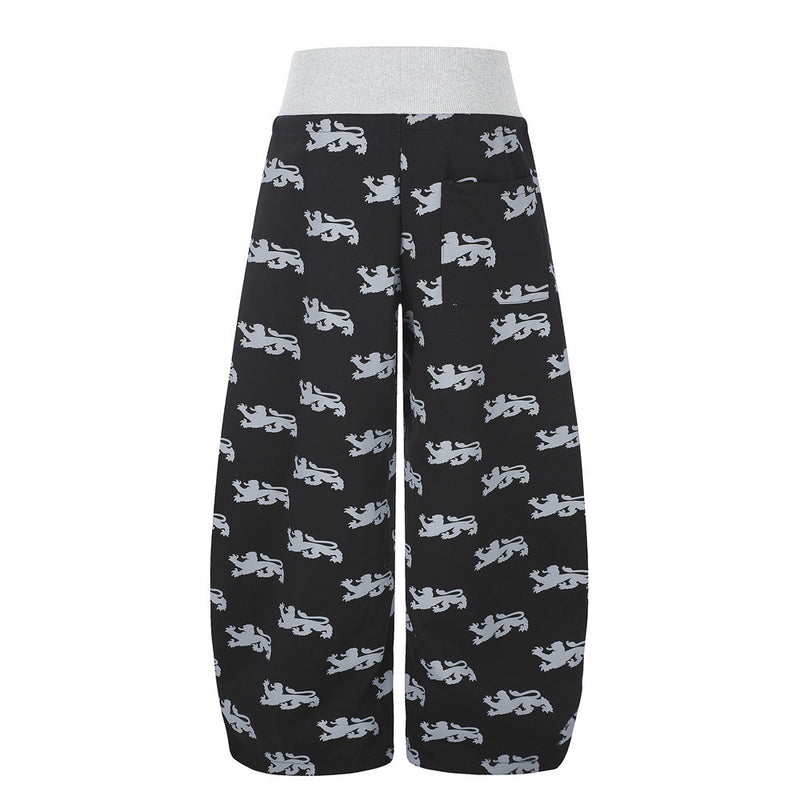 Pantalon de survêtement large imprimé lions, avec bande contrastante taille haute