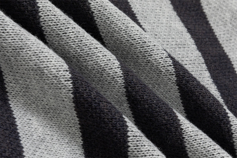Striped Knit Zip-Up Hoodie – Men's Oversized Color-Block Cardigan Sweater