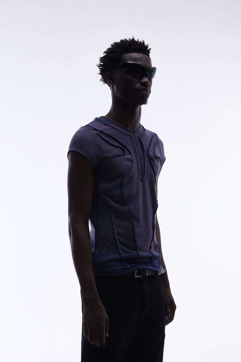 T-shirt manches courtes déconstruit à coutures 3D en relief – Streetwear délavé coupe ajustée