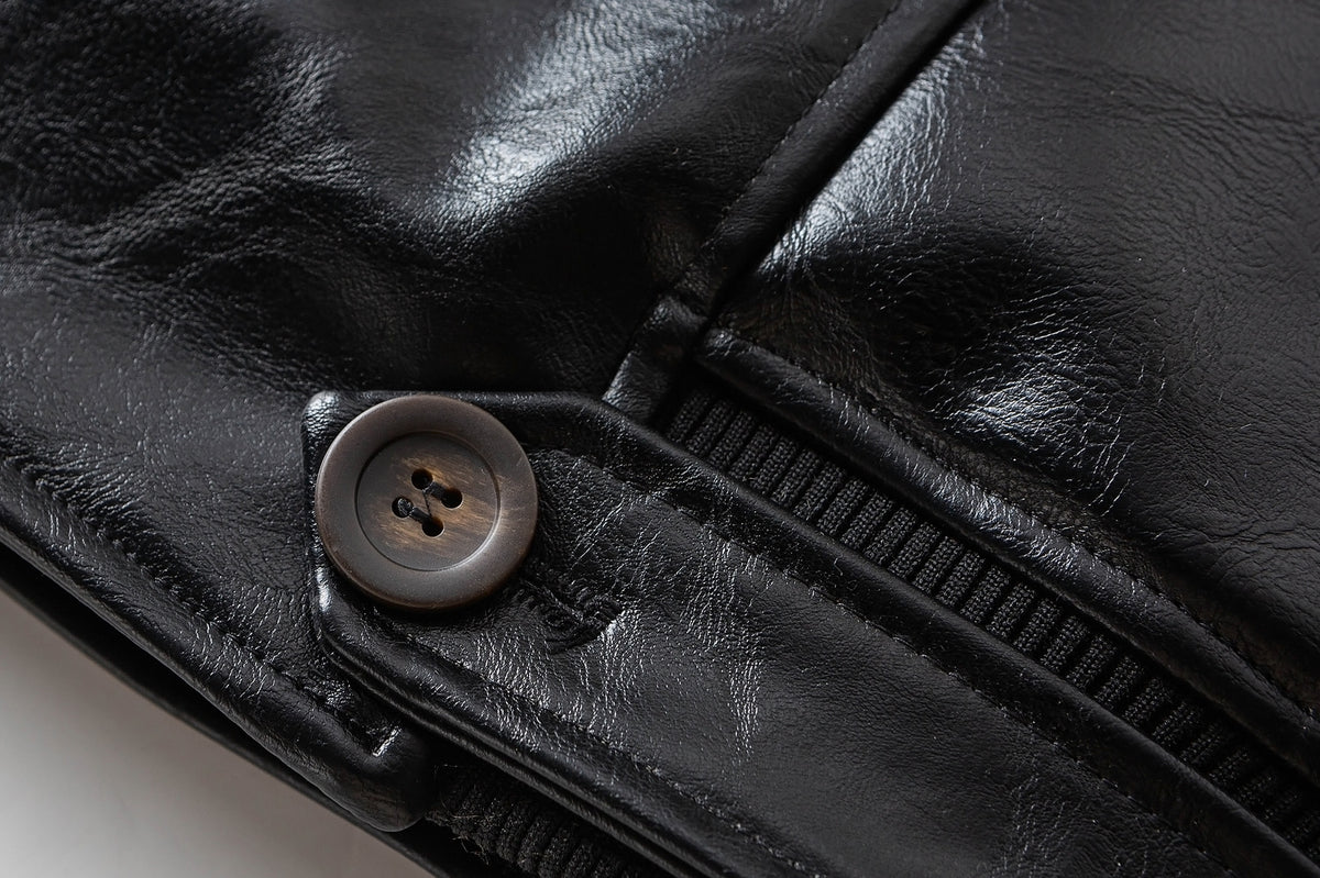 Men's Faux Shearling Collar Leather Bomber Jacket – Oversized Black Winter