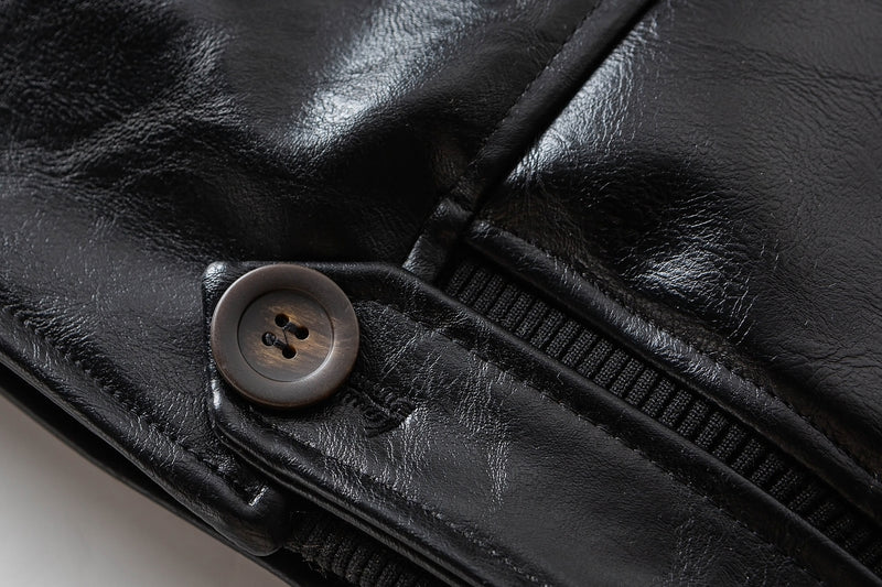 Men's Faux Shearling Collar Leather Bomber Jacket – Oversized Black Winter