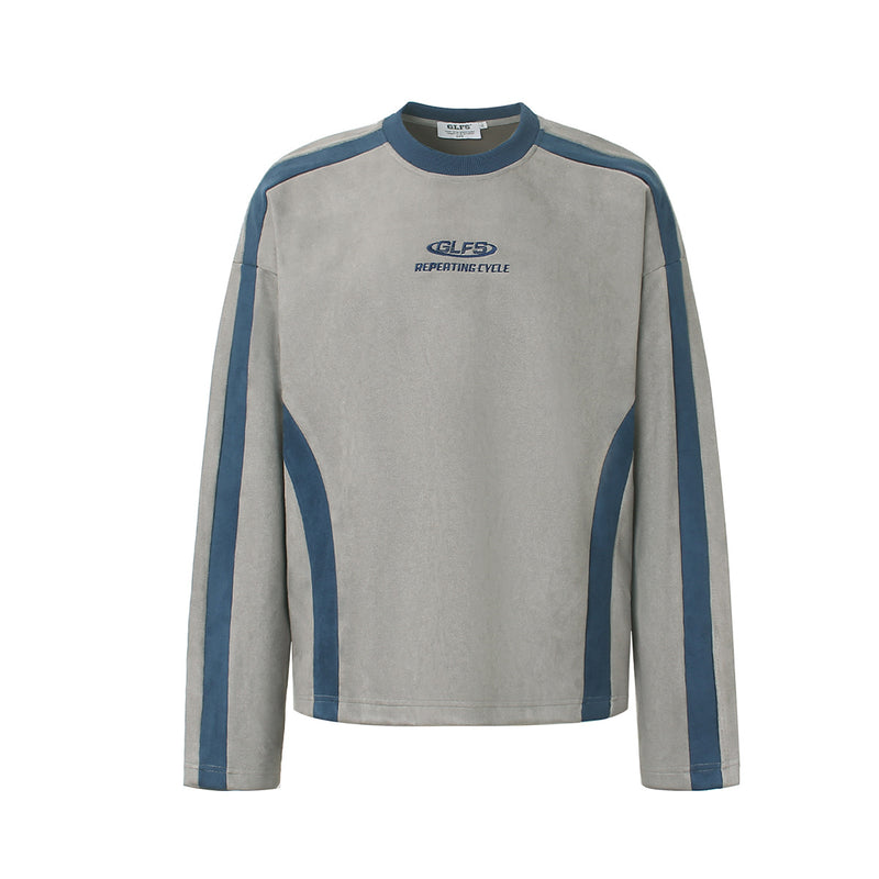 GLFS Colorblock-Langarmshirt mit wiederkehrendem Zyklusmotiv – Streetwear mit Kontrasteinsätzen
