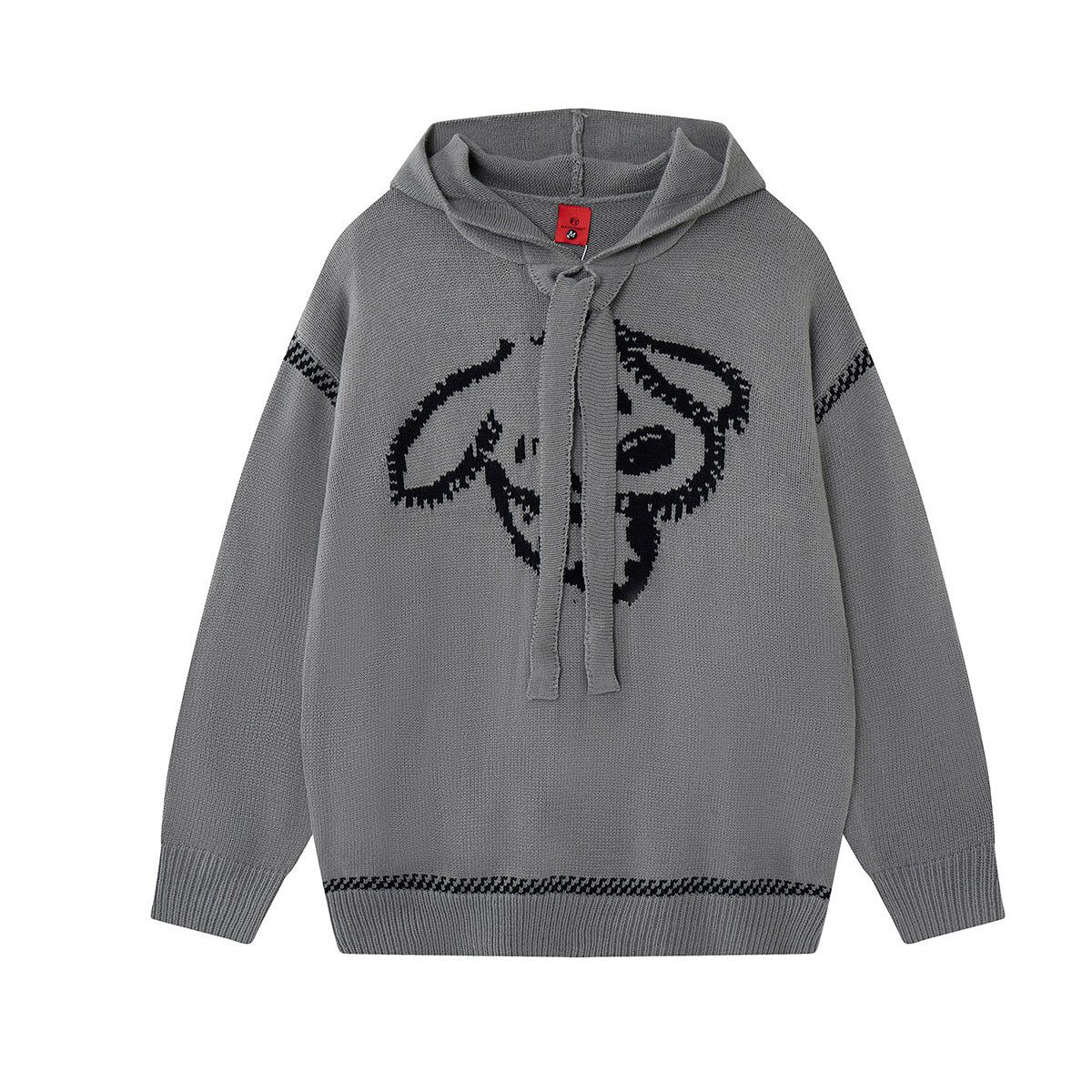 Pull à capuche oversize en maille jacquard avec grand motif graphique sur le devant