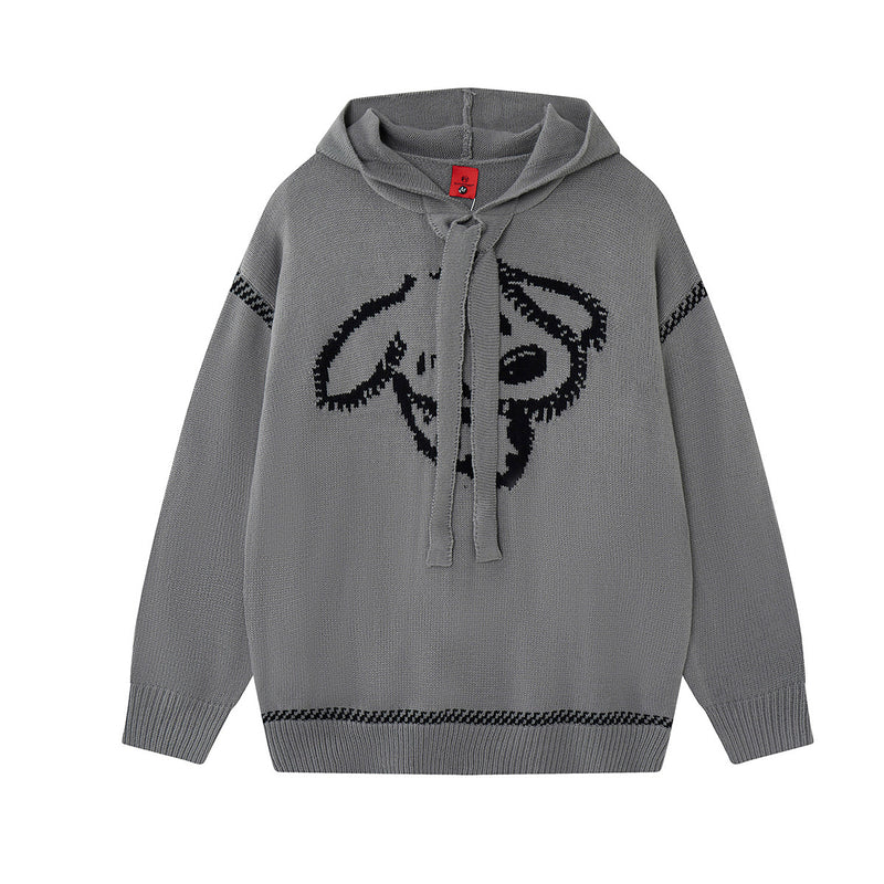 Pull à capuche oversize en maille jacquard avec grand motif graphique sur le devant