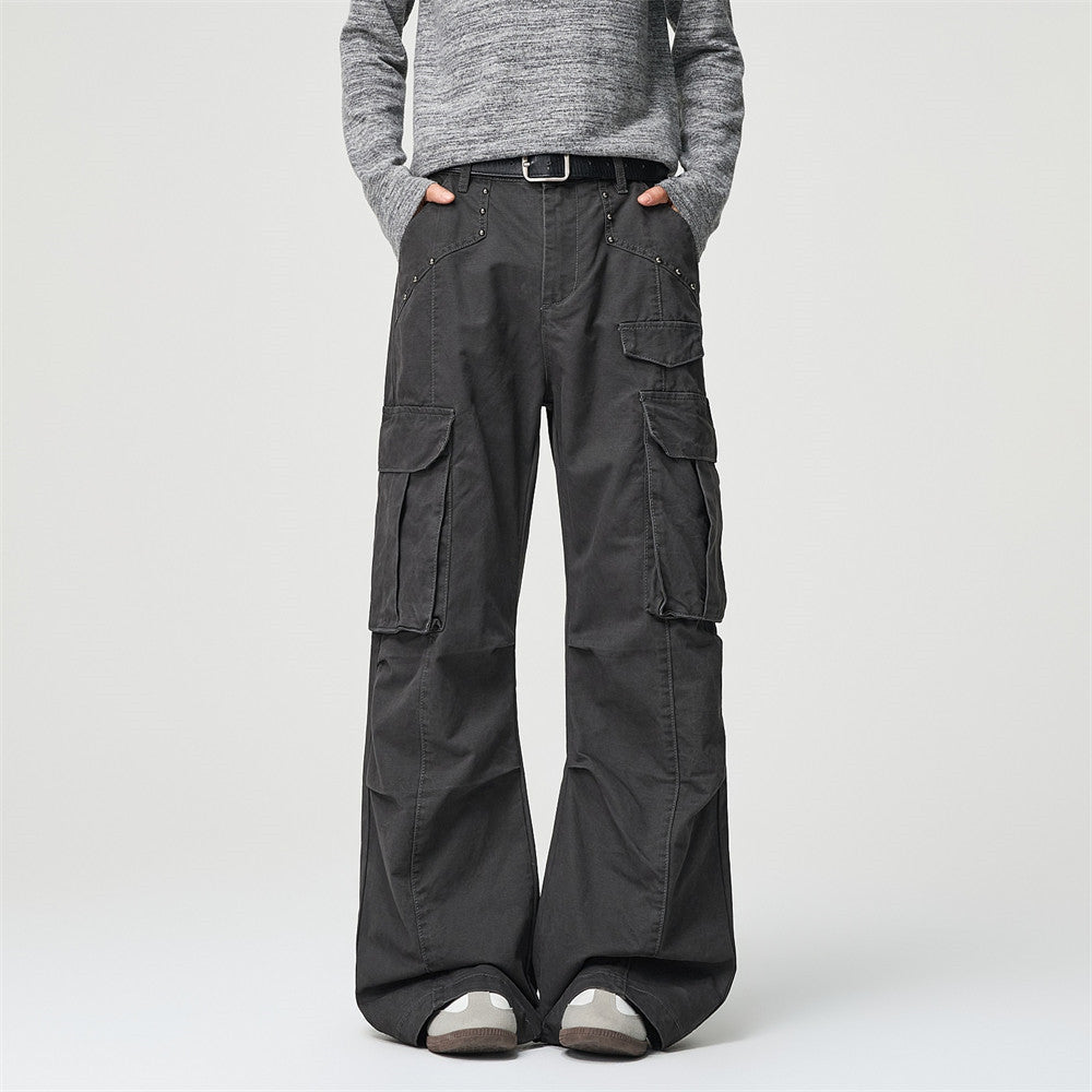 Men's Wide-Leg Cargo Pants – Relaxed Fit Multi-Pocket Workwear Trousers