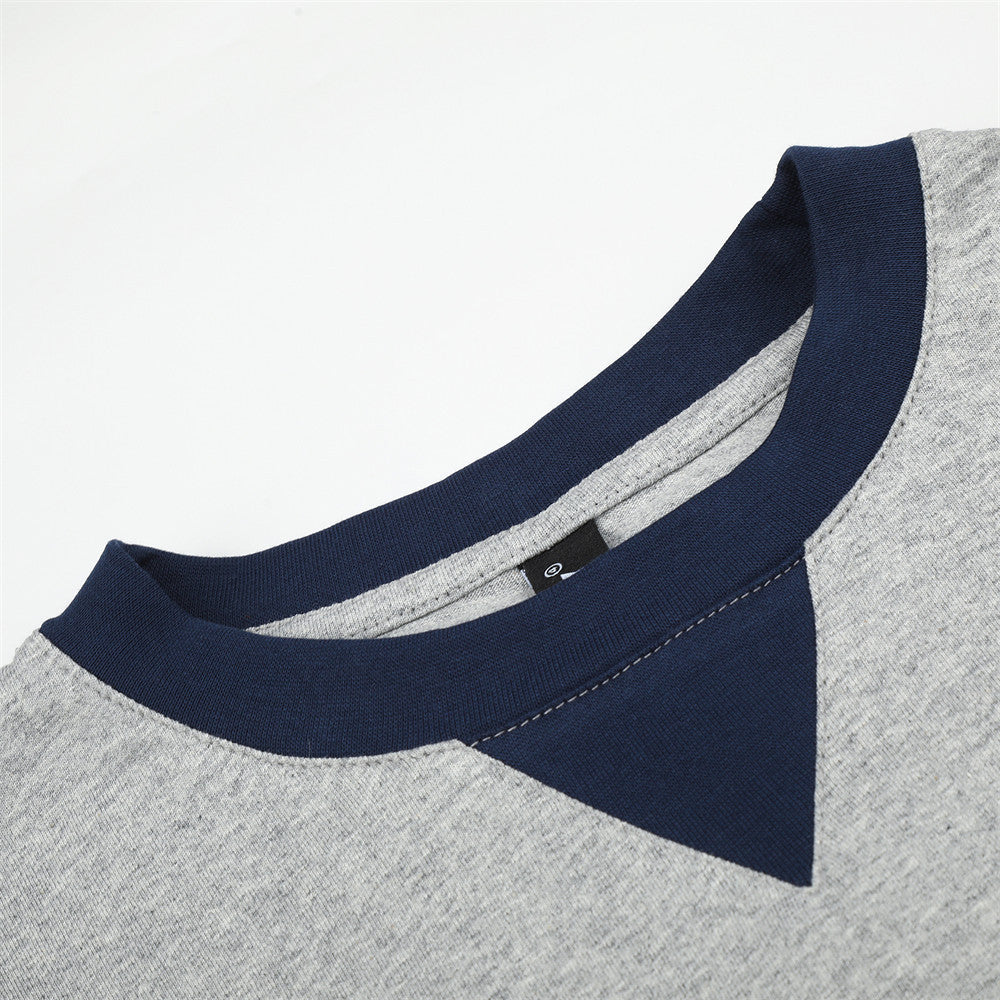 Men's Eagle & Star Graphic Long Sleeve Tee – Grey Colorblock Crew Neck