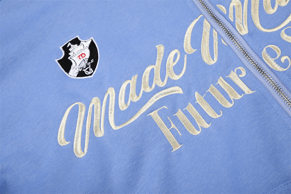 Embroidered Zip-Up Hoodie – Oversized Streetwear Varsity Style