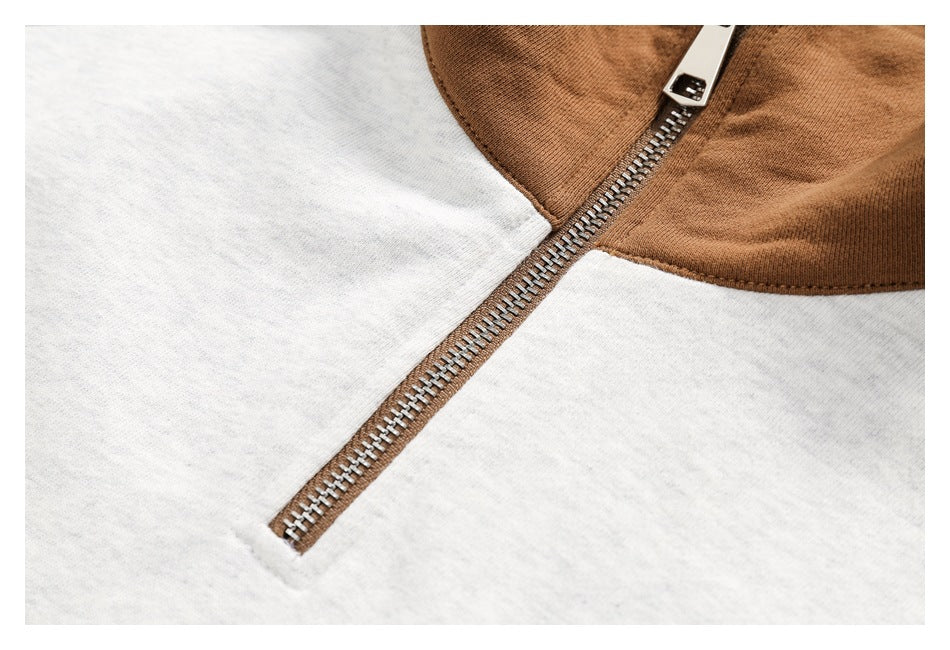 Cropped Half-Zip Sweatshirt Jacket – Colorblock Raglan with Stripe Sleeves
