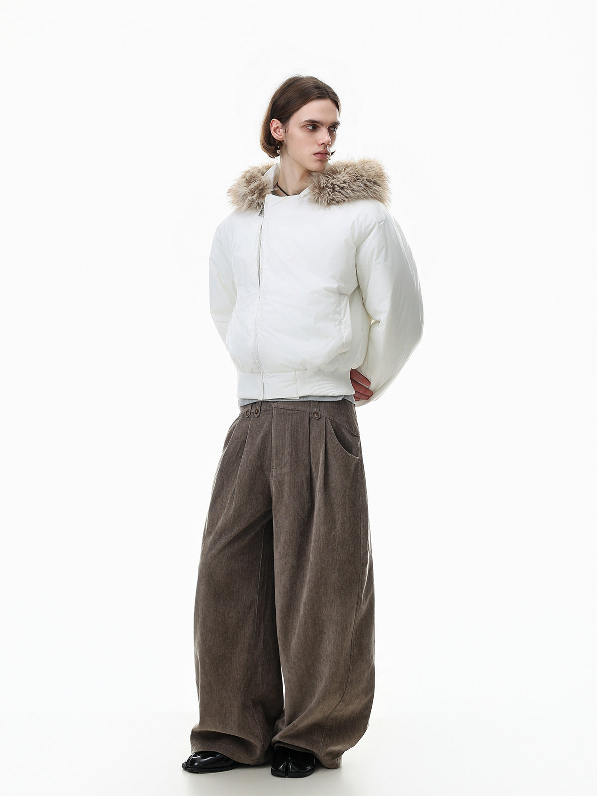 Fur-Trim Hooded Puffer Bomber Jacket – Cropped Padded Winter Coat